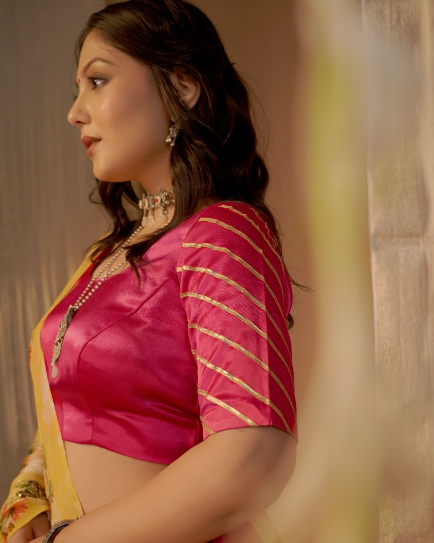 Fuchsia Pink Lehenga Set with Floral Dupatta