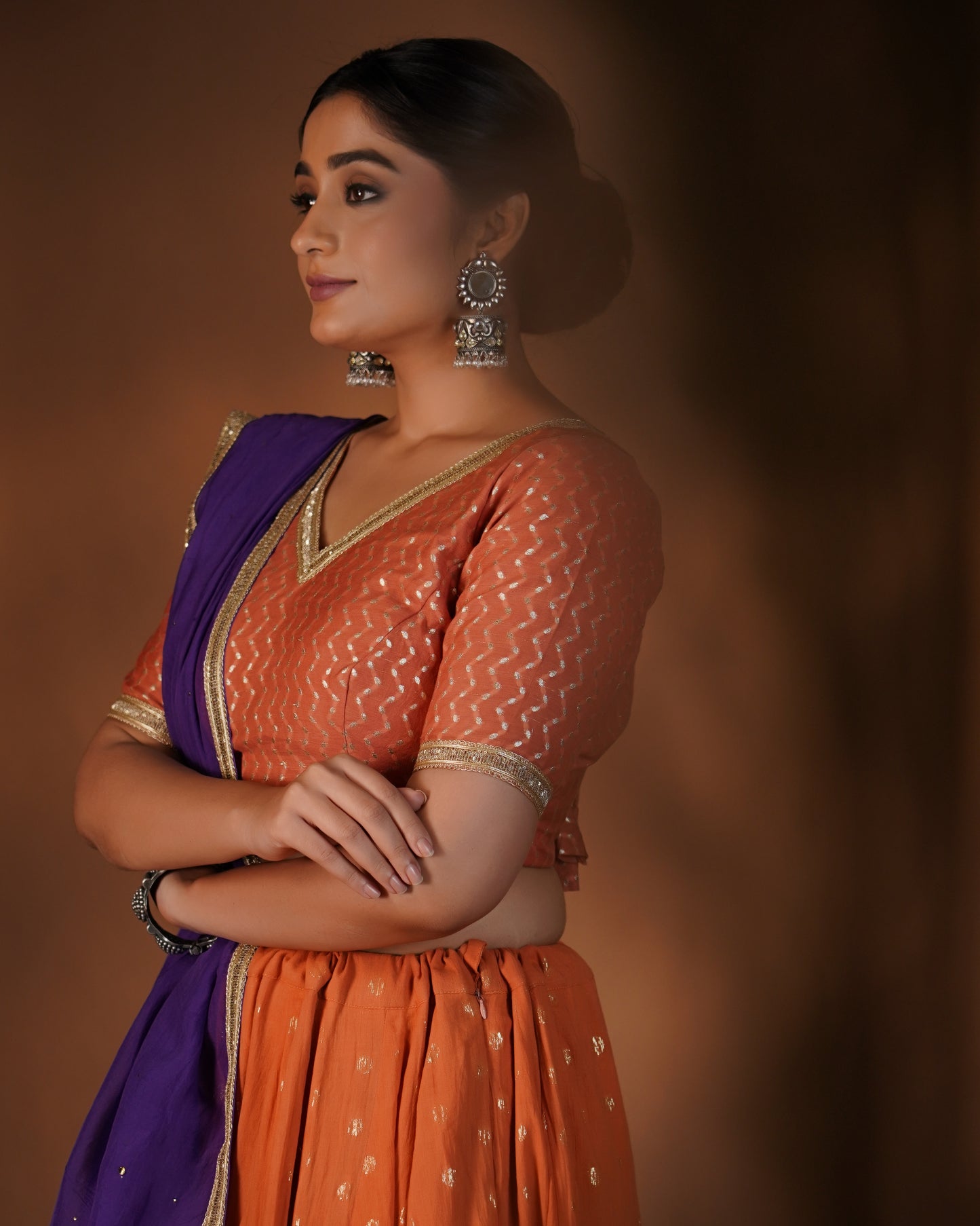 Tangerine Orange & Purple Lehenga Set
