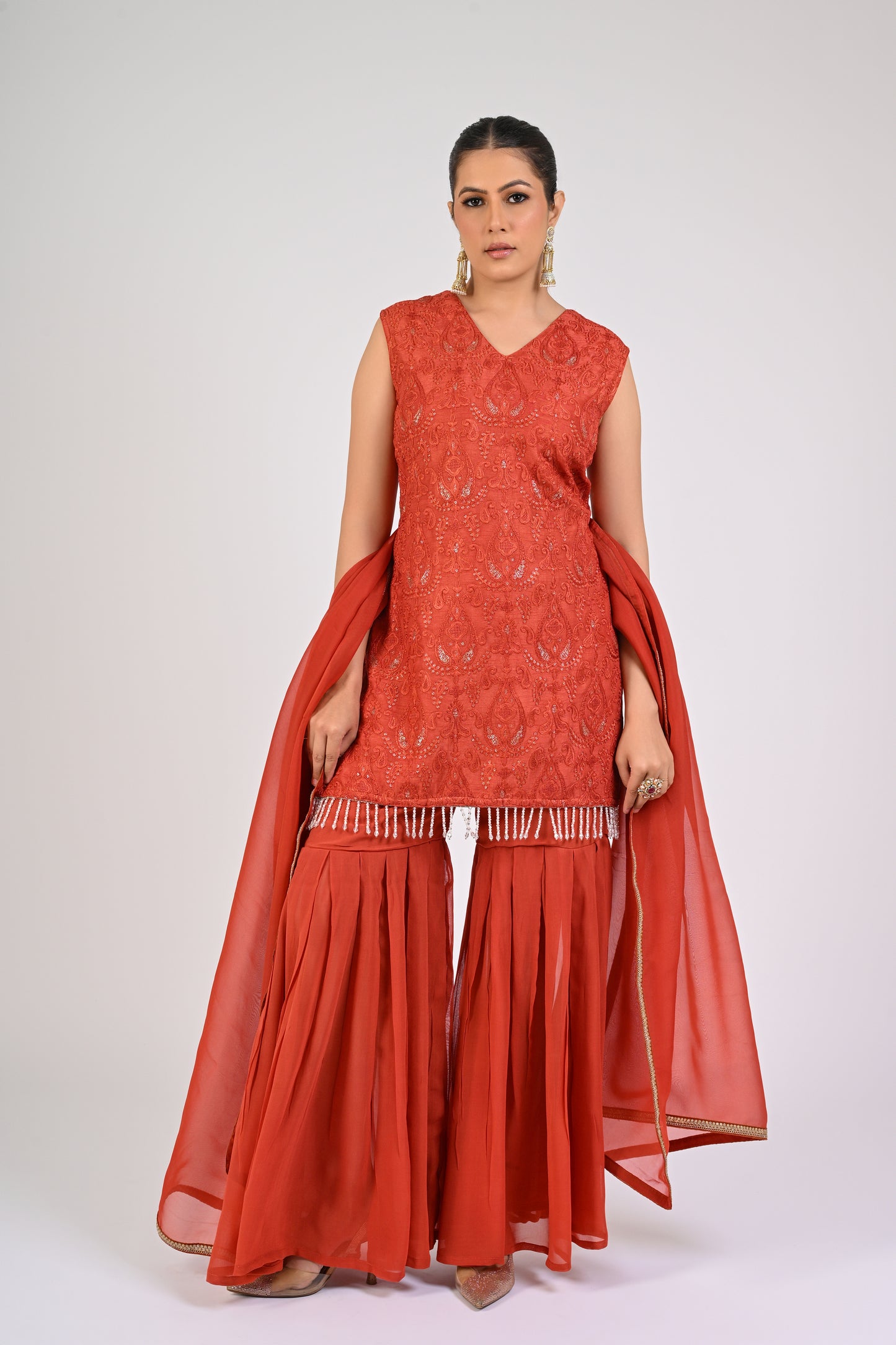 Rust Orange Sharara Set