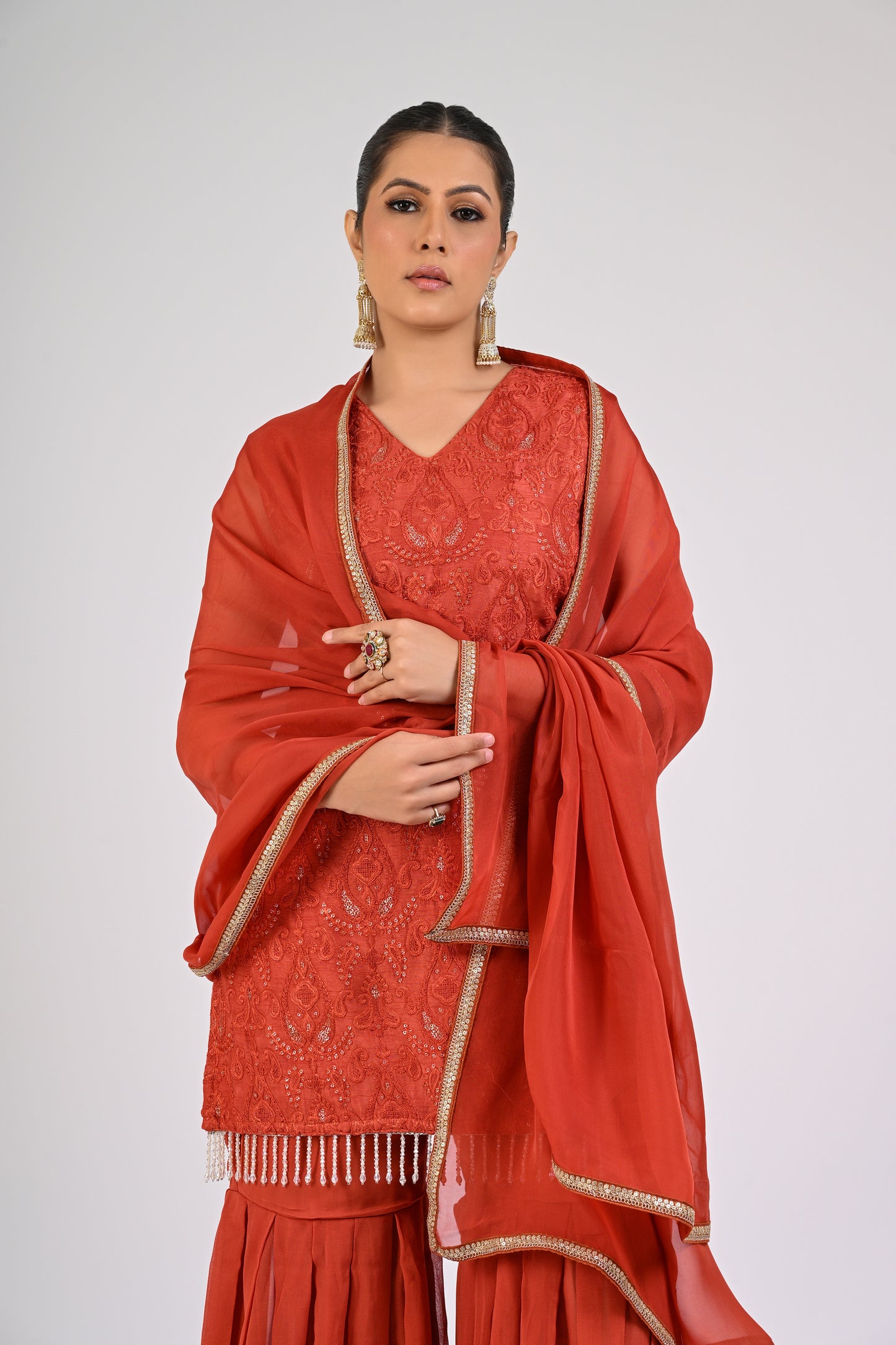 Rust Orange Sharara Set