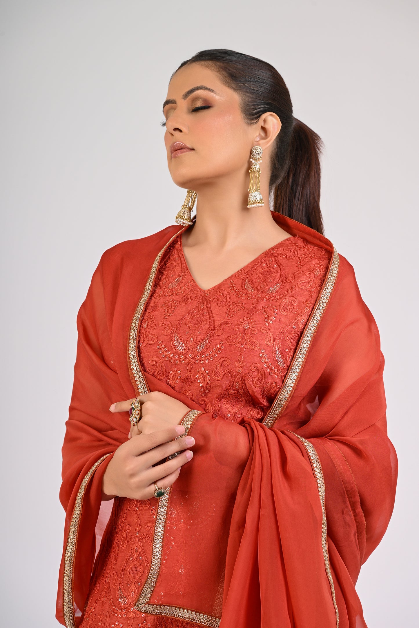 Rust Orange Sharara Set