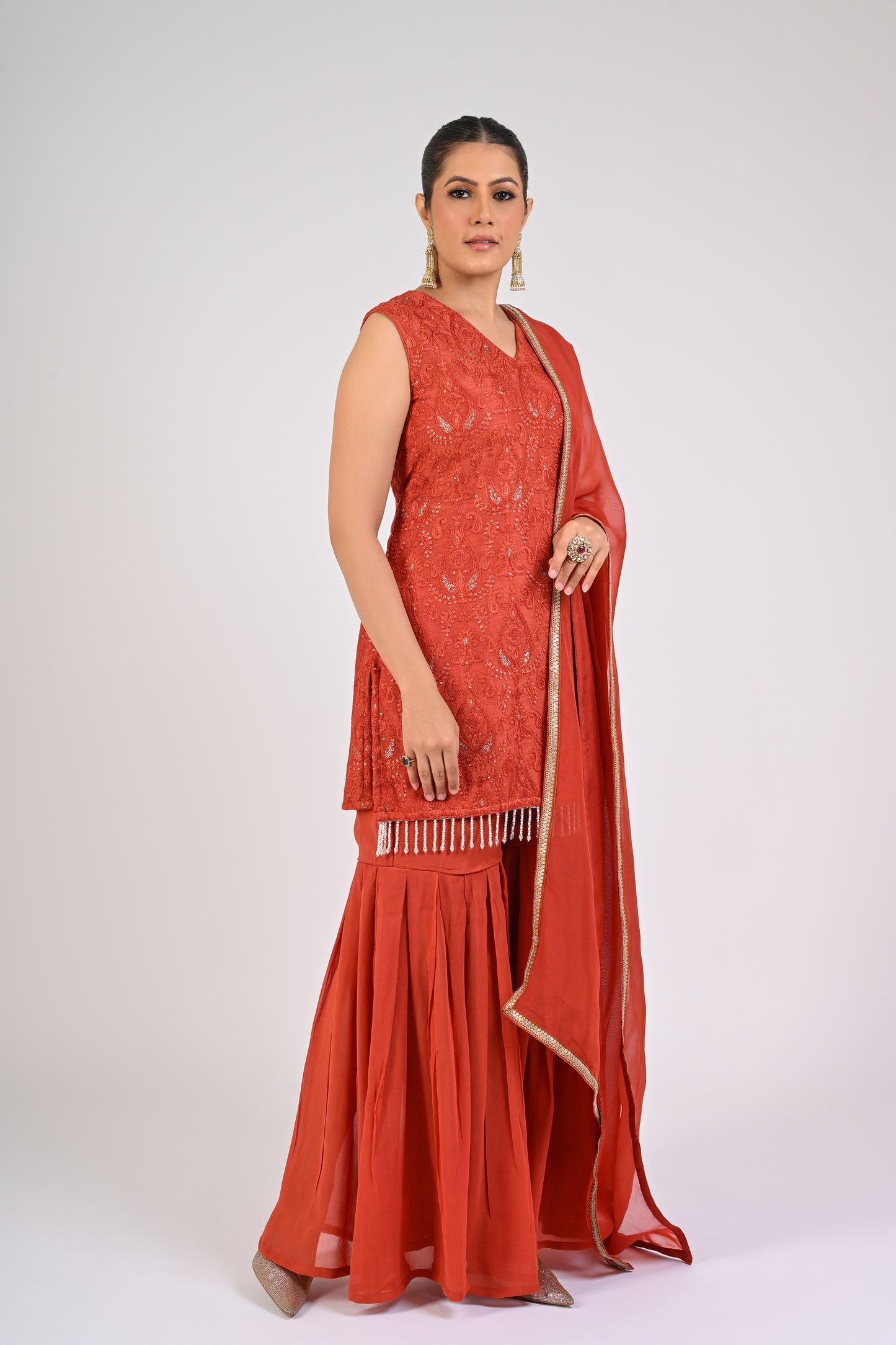 Rust Orange Sharara Set