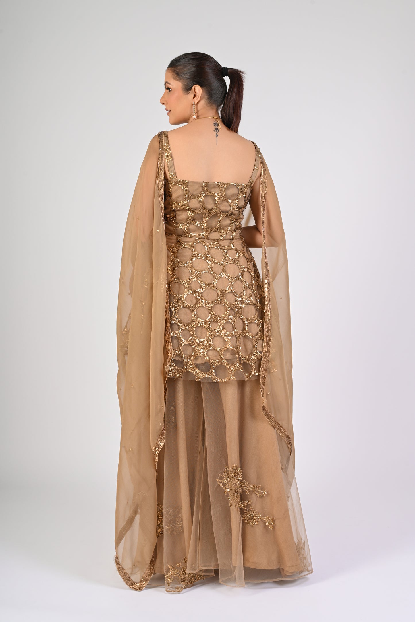 Dull Gold Sharara Set