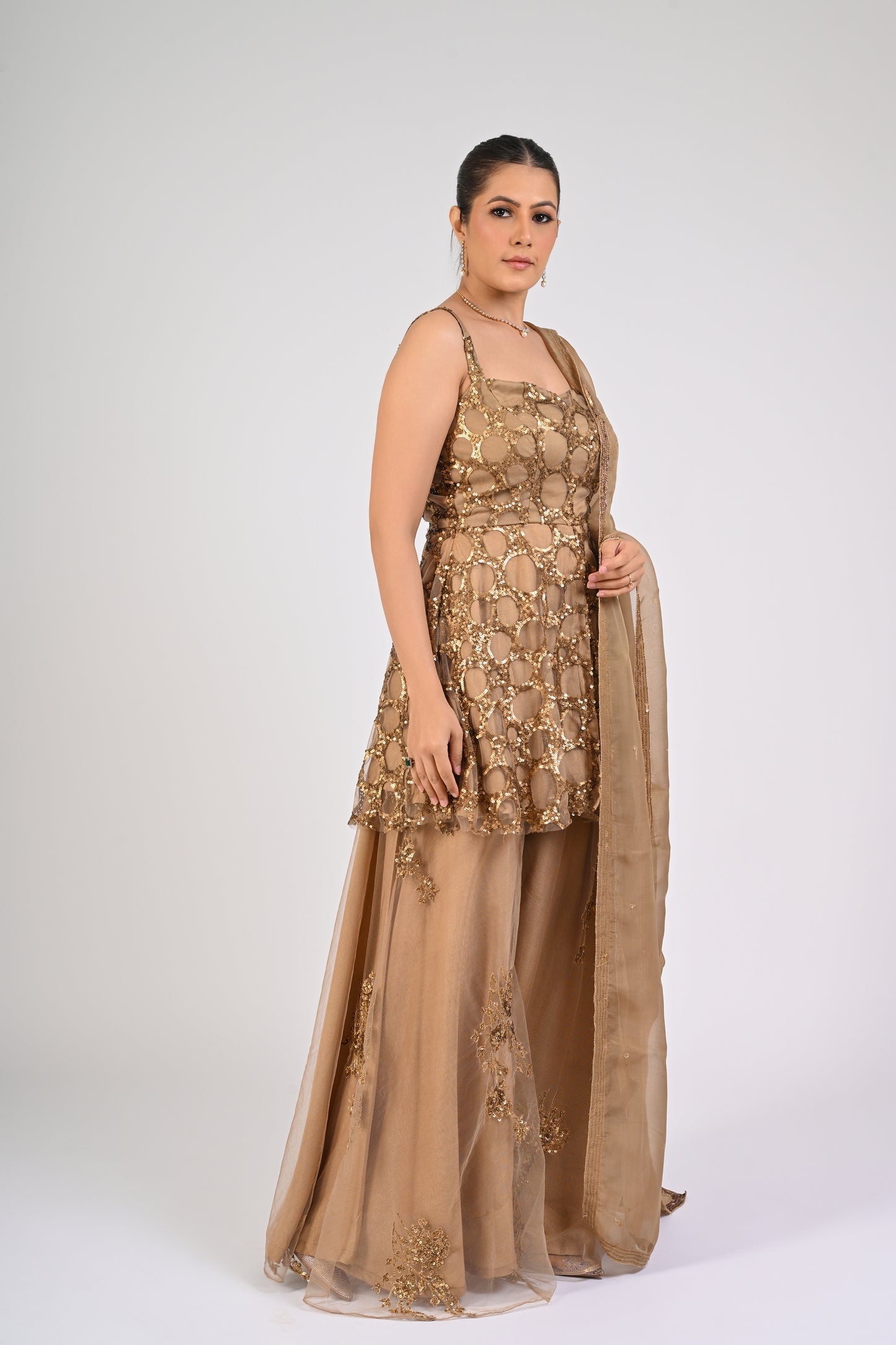 Dull Gold Sharara Set