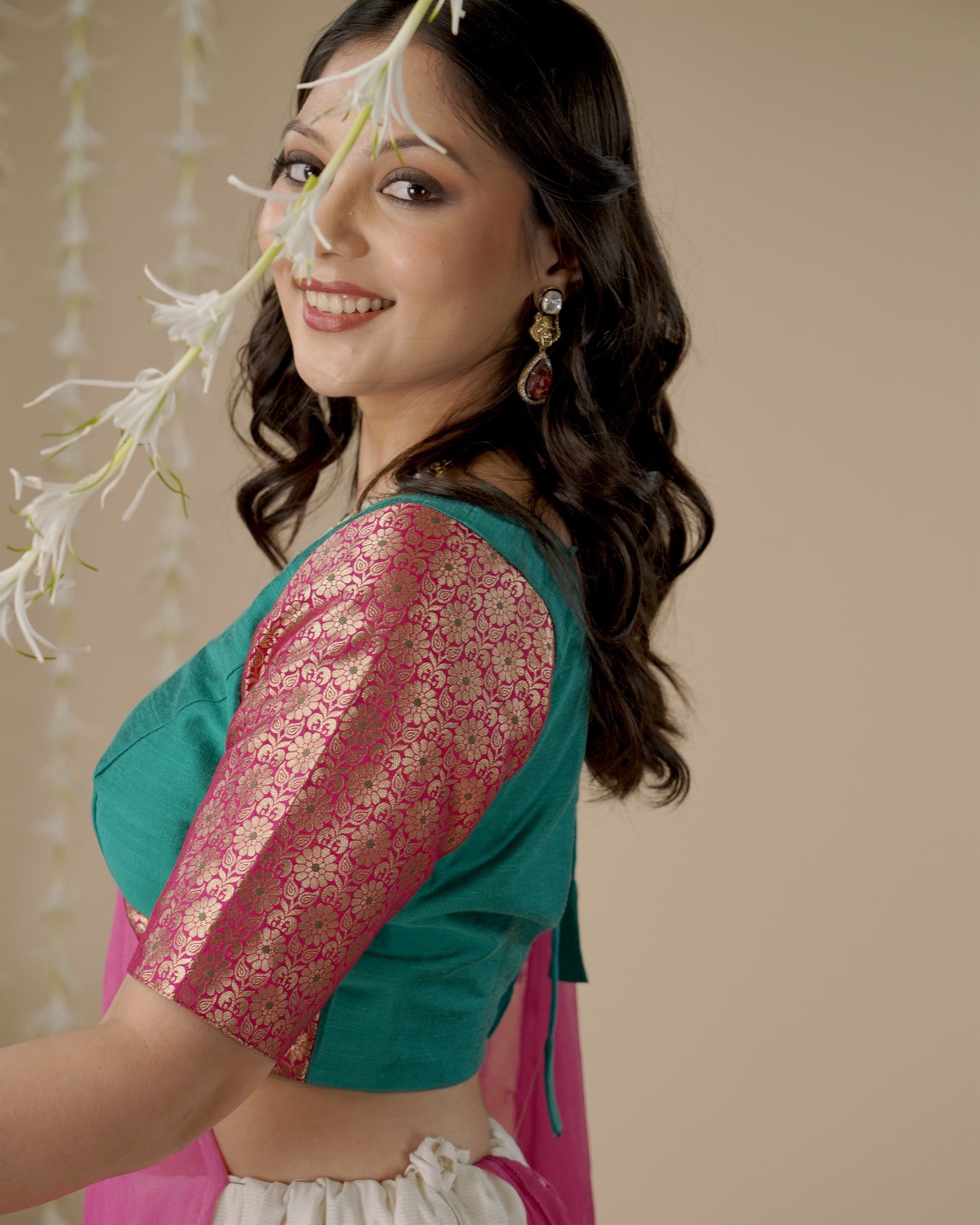 White & Pink Lehenga Set
