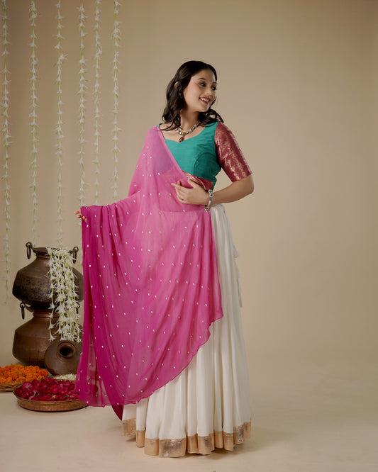 White & Pink Lehenga Set