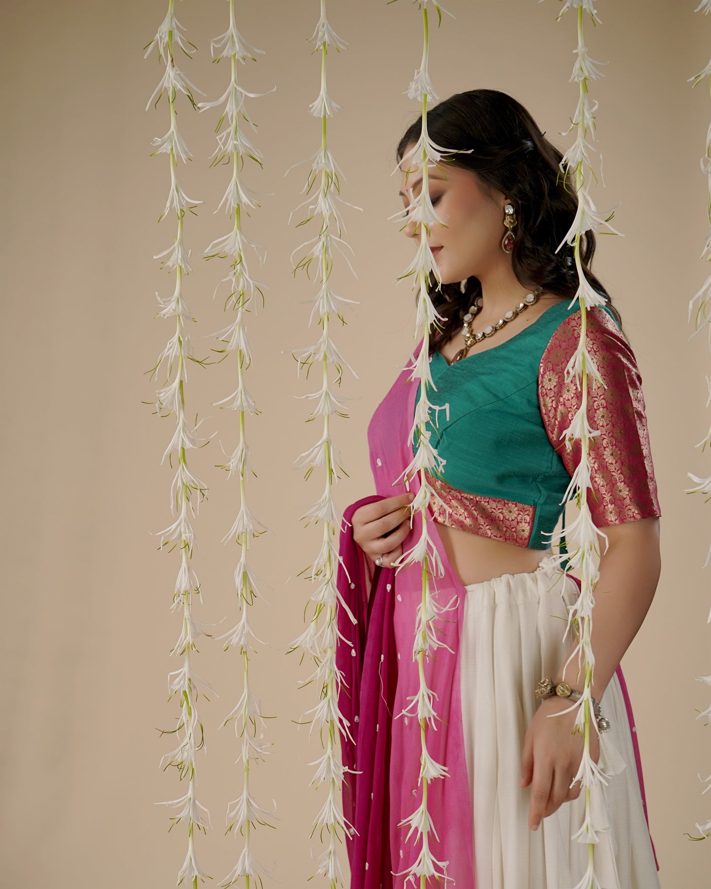 White & Pink Lehenga Set