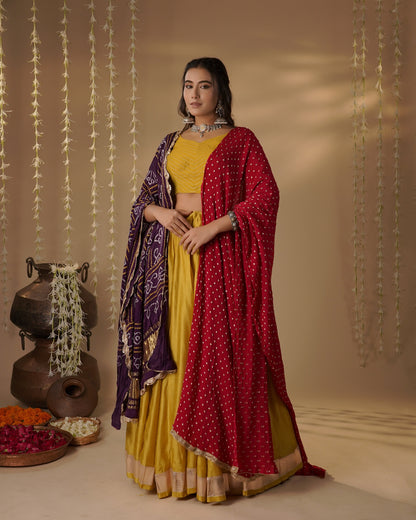 Mustard Yellow Lehenga Set with Bandhani Dupatta