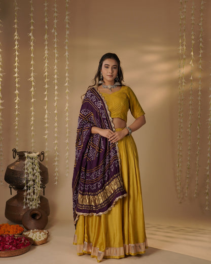 Mustard Yellow Lehenga Set with Bandhani Dupatta