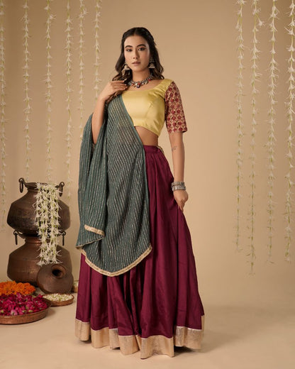 Wine & Green Lehenga Set