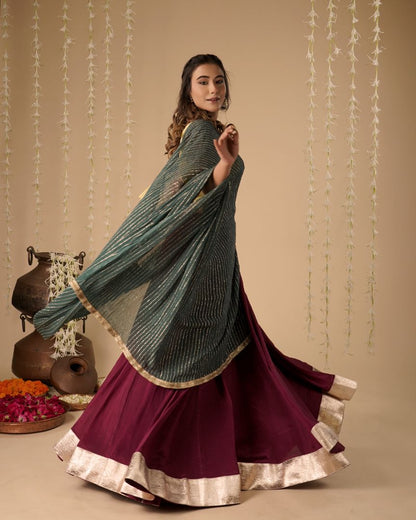 Wine & Green Lehenga Set