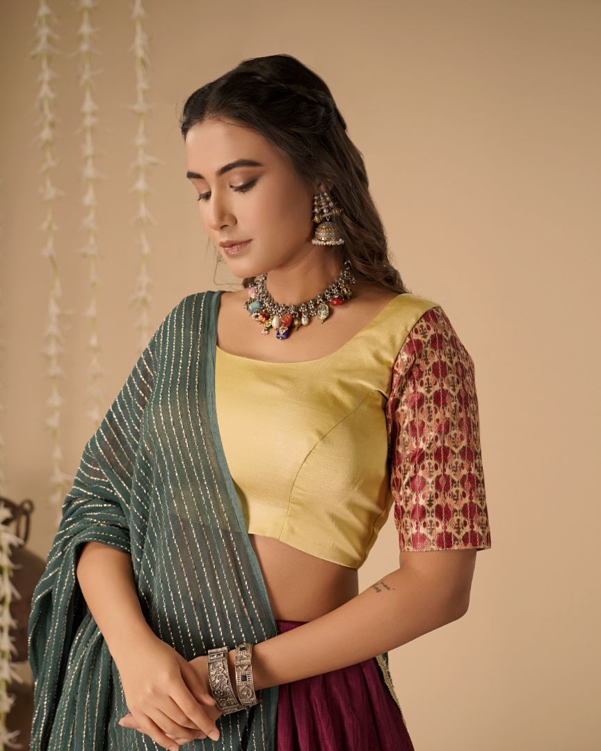 Wine & Green Lehenga Set