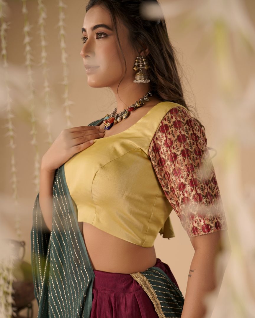 Wine & Green Lehenga Set