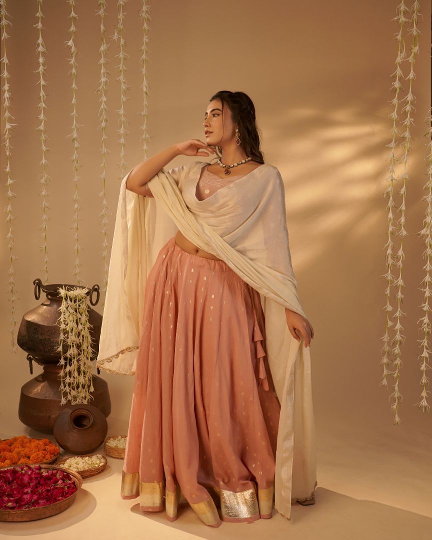 Blush Pink Zari Dotted Lehenga Set