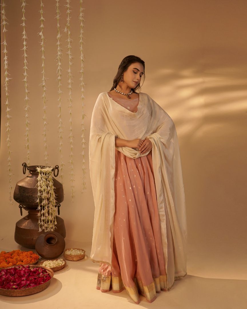 Blush Pink Zari Dotted Lehenga Set