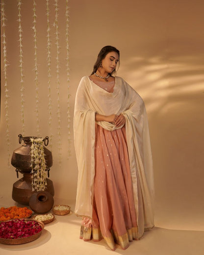Blush Pink Zari Dotted Lehenga Set