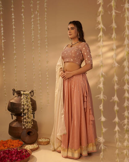 Blush Pink Zari Dotted Lehenga Set