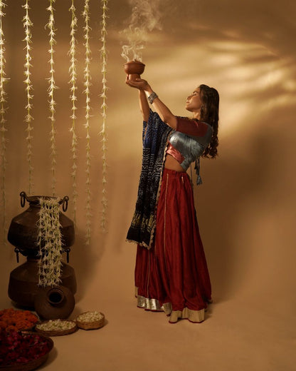Regal Red & Navy Bandhani Lehenga Set