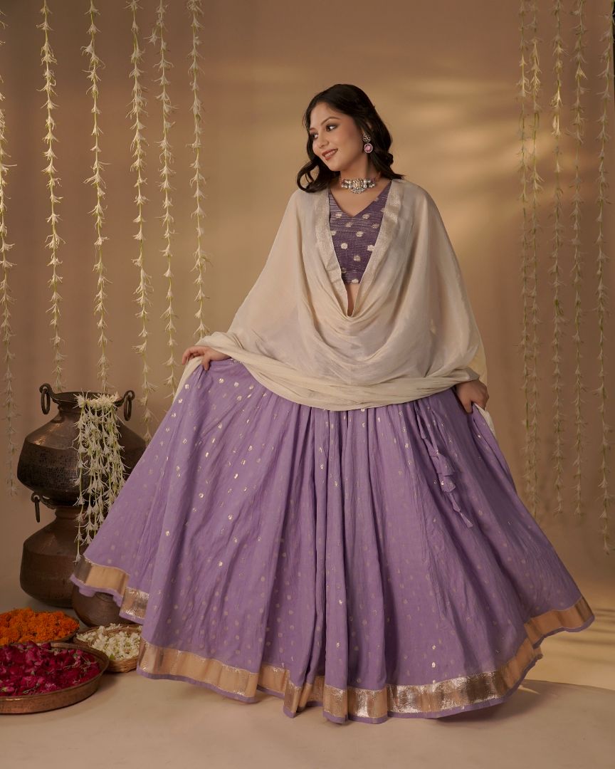 Lavender Zari Dot Lehenga Set