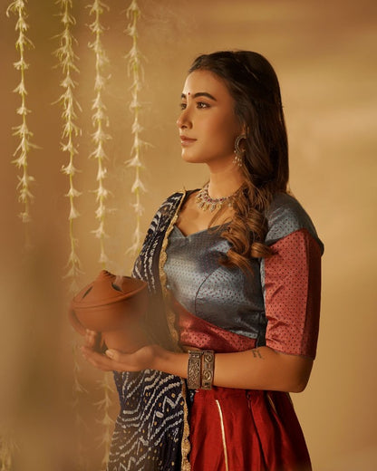Regal Red & Navy Bandhani Lehenga Set
