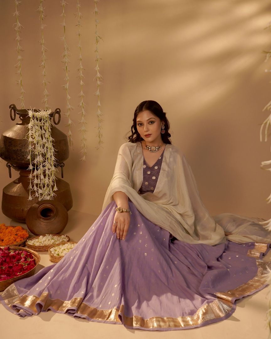 Lavender Zari Dot Lehenga Set
