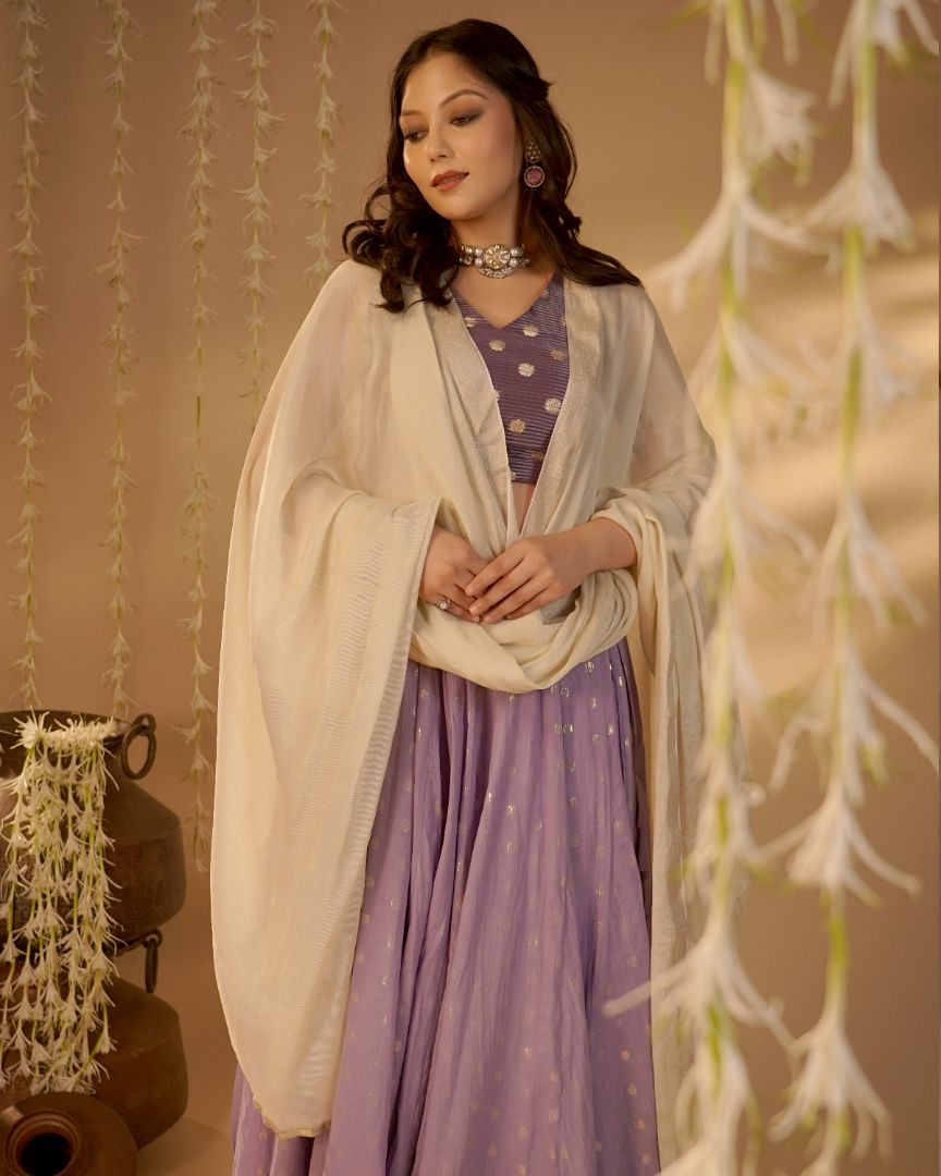 Lavender Zari Dot Lehenga Set
