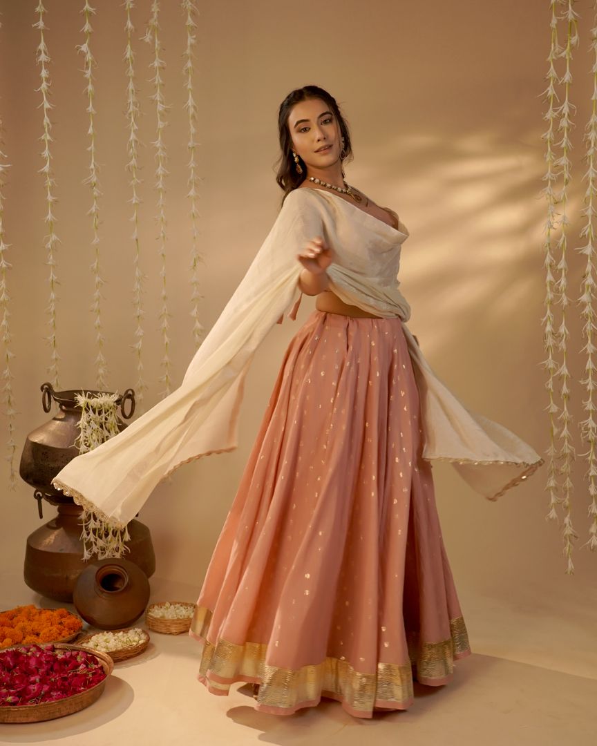 Blush Pink Zari Dotted Lehenga Set