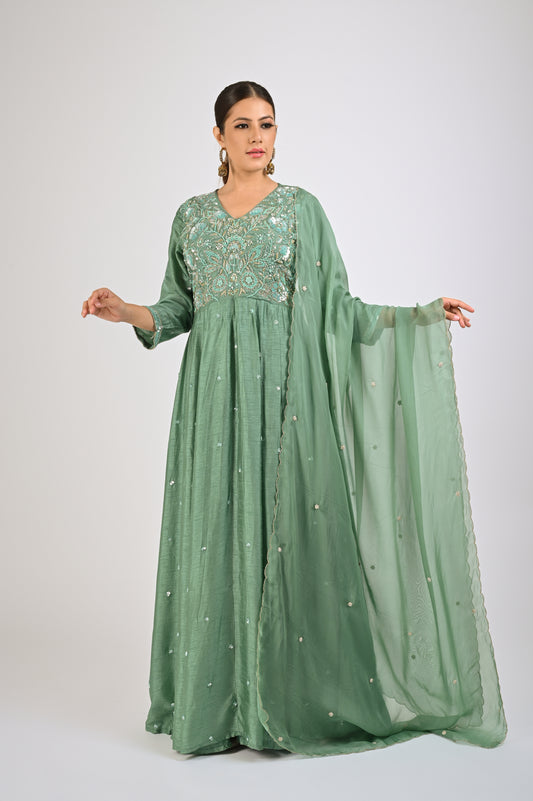 Granite Green Anarkali Set