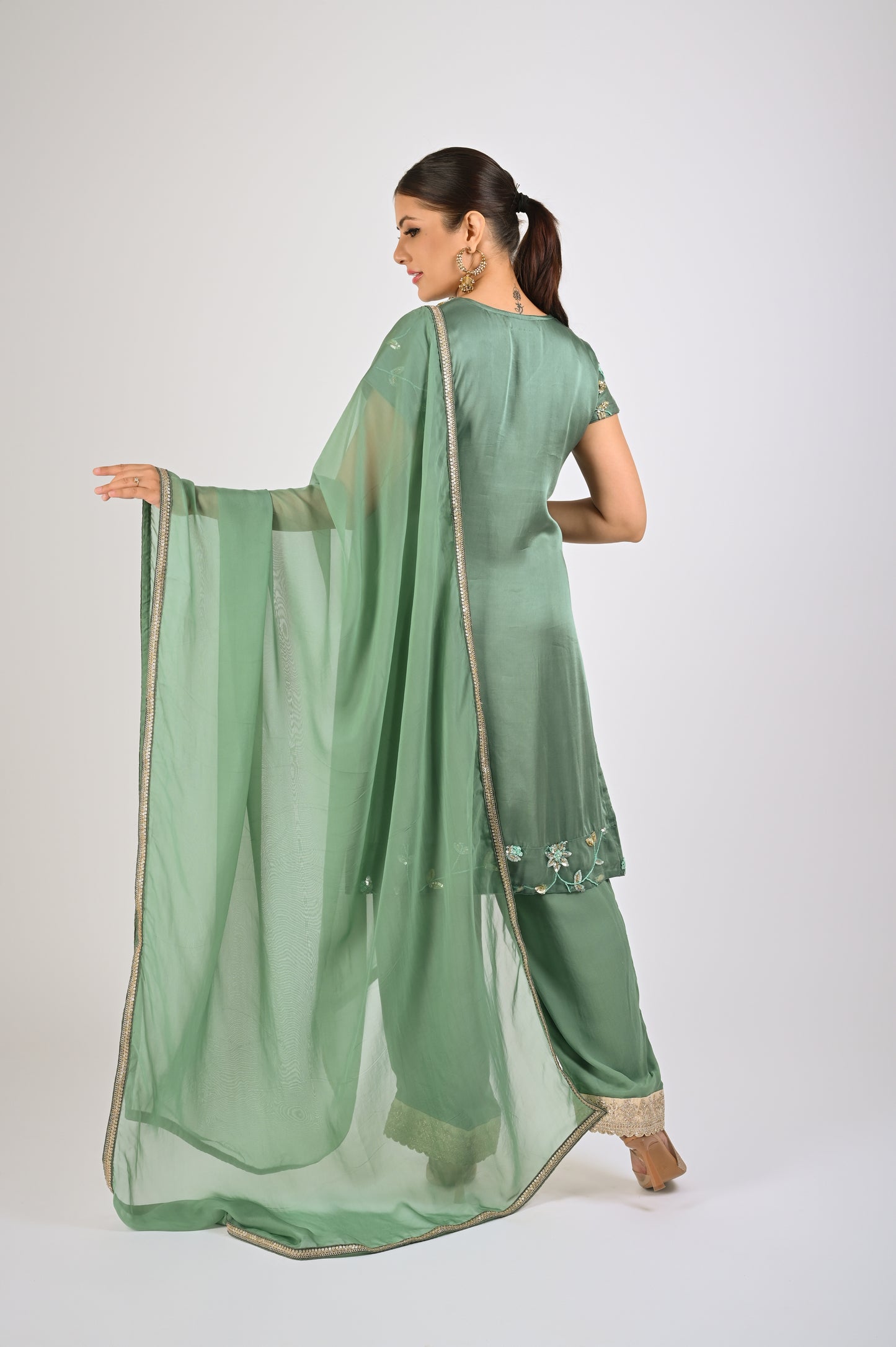 Granite Green Satin Kurta Set