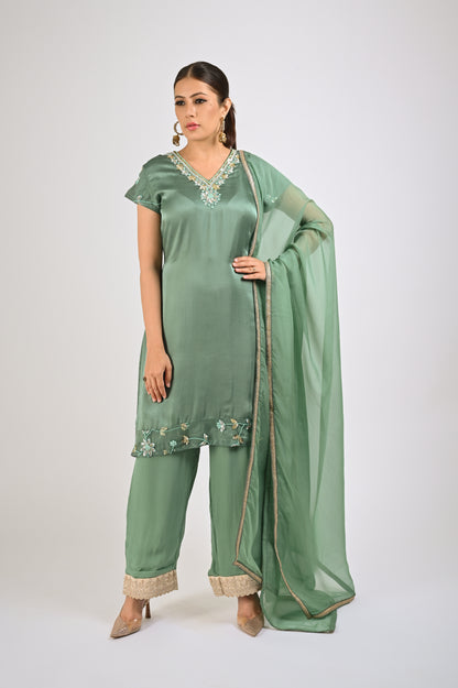 Granite Green Satin Kurta Set