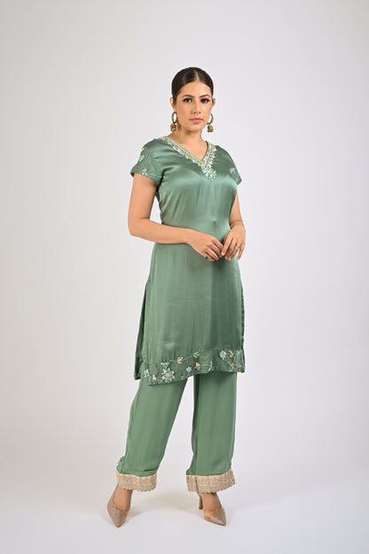 Granite Green Satin Kurta Set