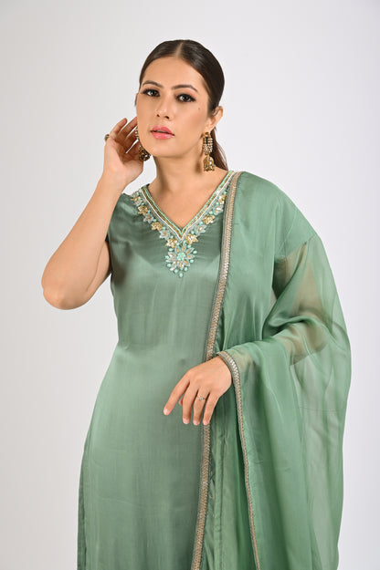 Granite Green Satin Kurta Set