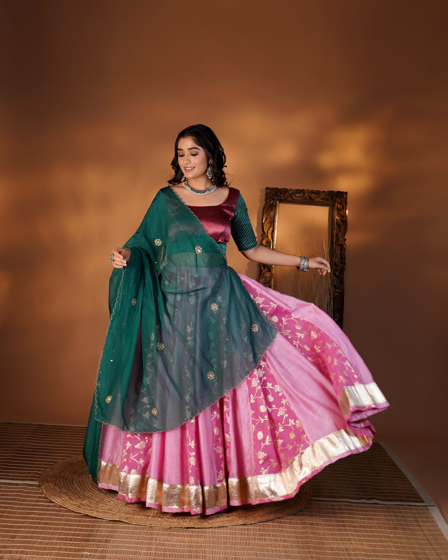 Pink & Emerald Lehenga Set