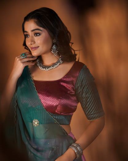 Pink & Emerald Lehenga Set