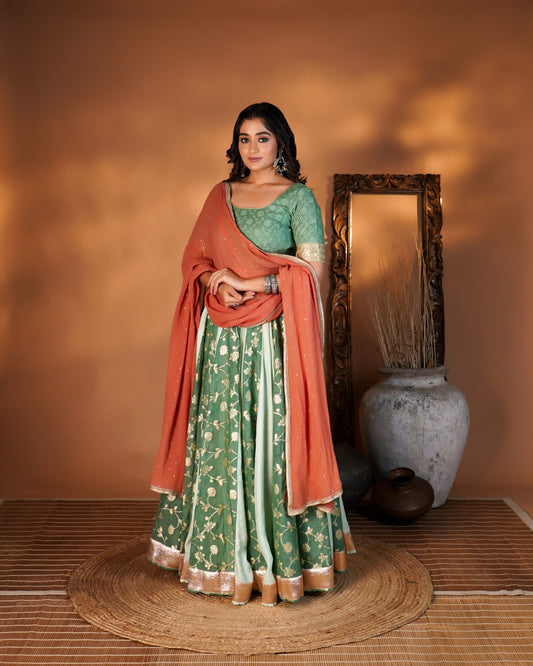Sage Green & Rust Lehenga Set