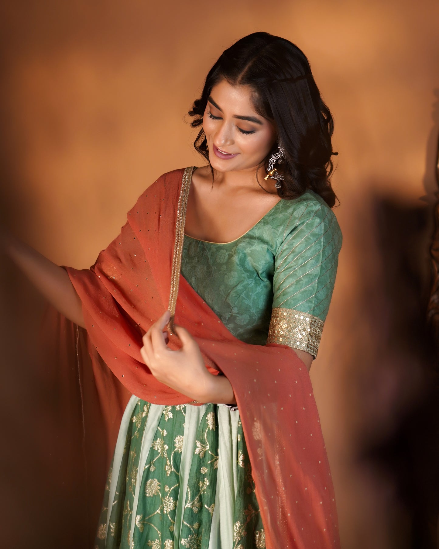 Sage Green & Rust Lehenga Set