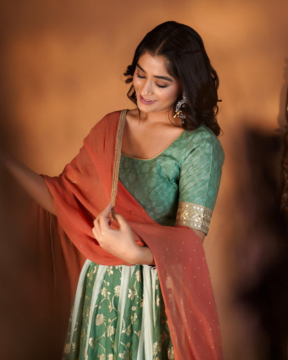 Sage Green & Rust Lehenga Set