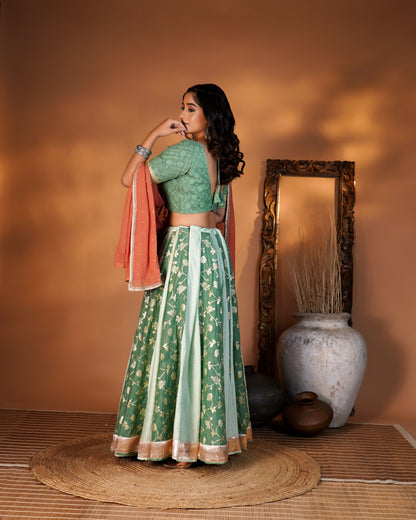 Sage Green & Rust Lehenga Set