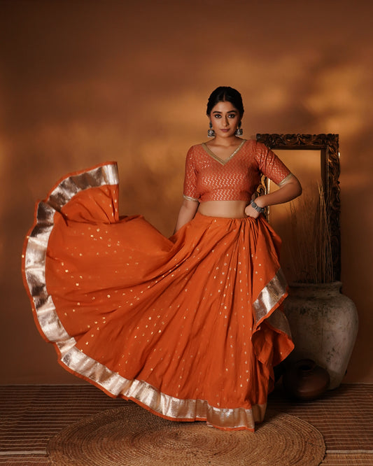 Tangerine Orange & Purple Lehenga Set