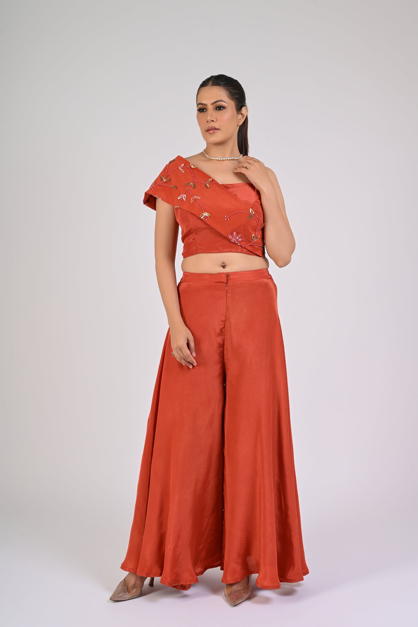 Rust Orange Embroidered Co-ord Set