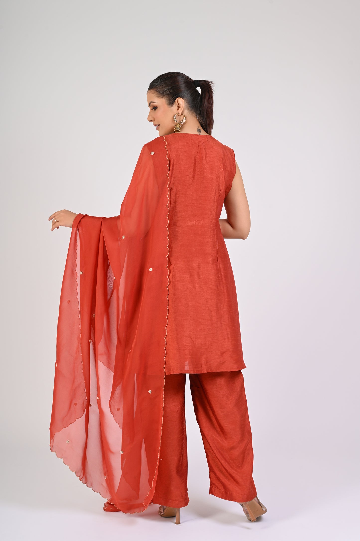 Rust Orange Embellished Kurta Set