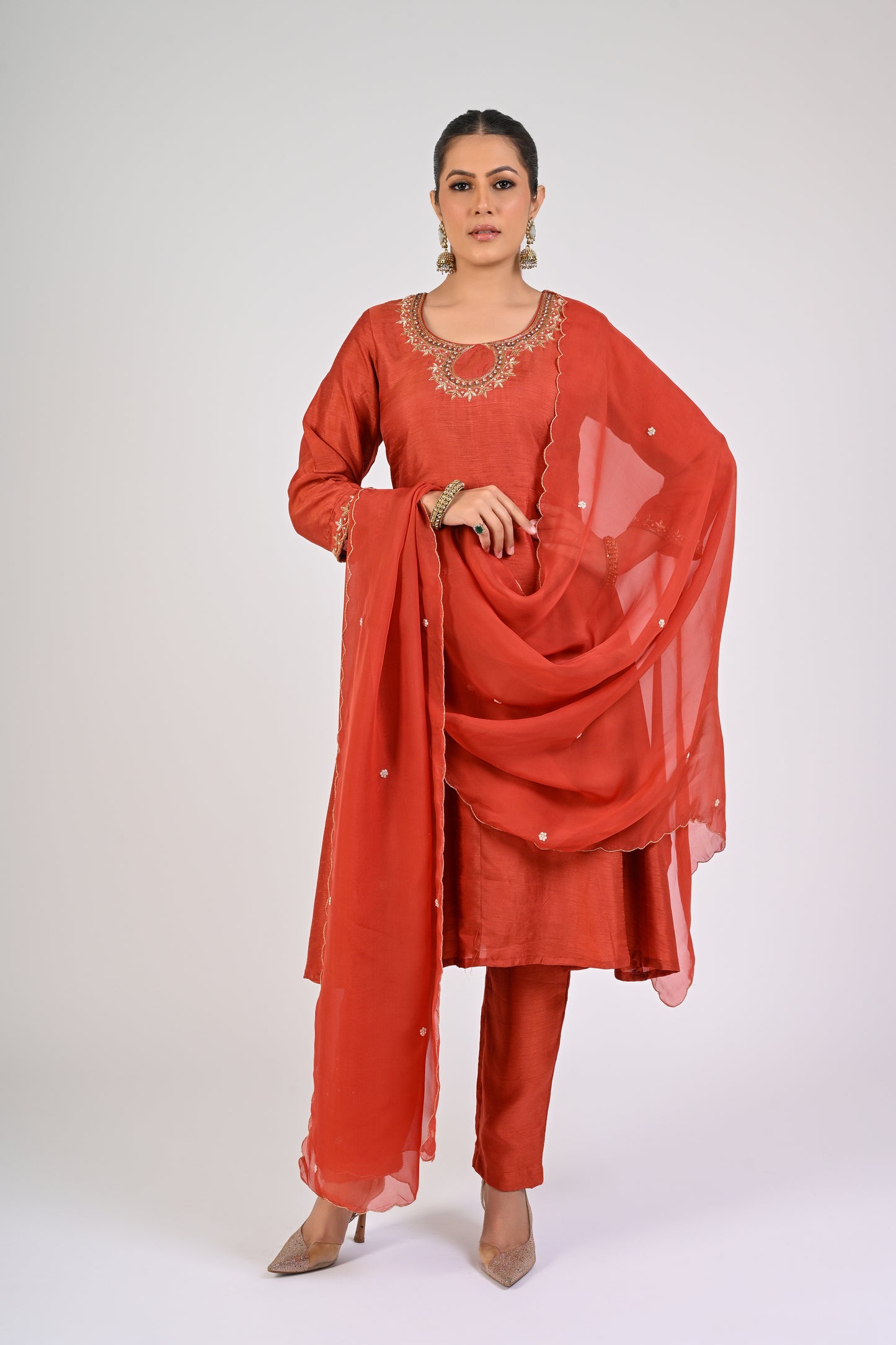 Rust Orange Anarkali Set