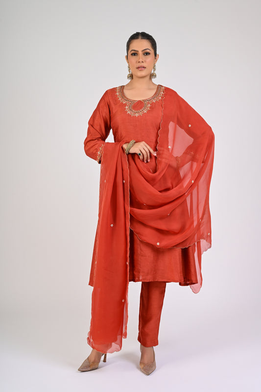 Rust Orange Anarkali Set