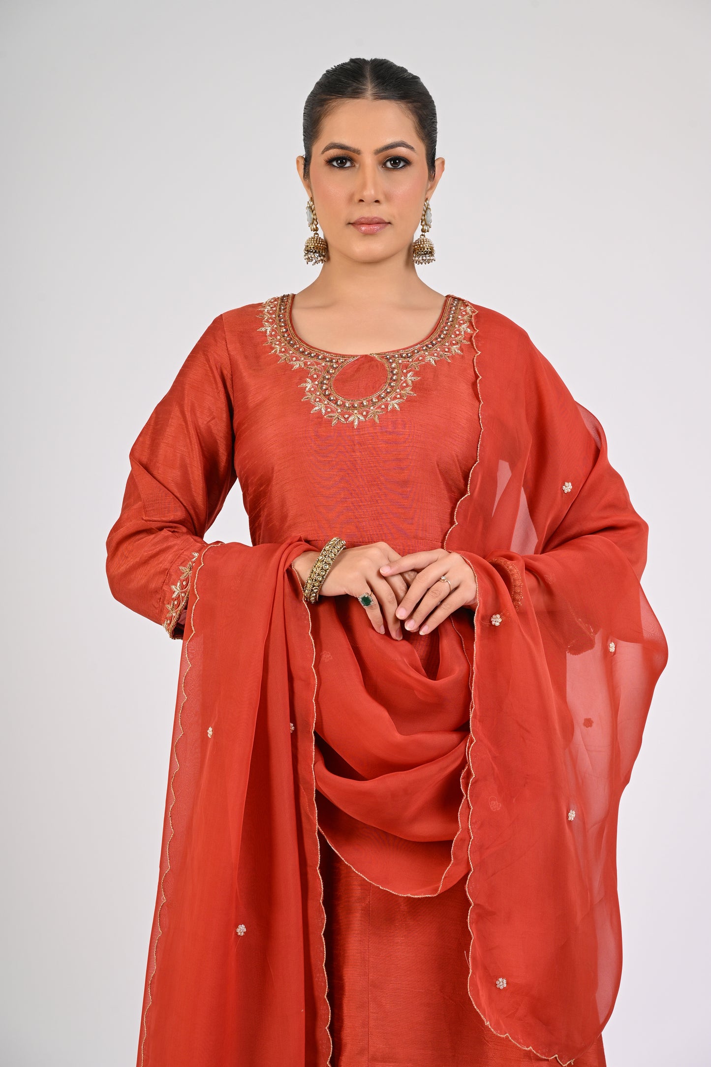 Rust Orange Anarkali Set