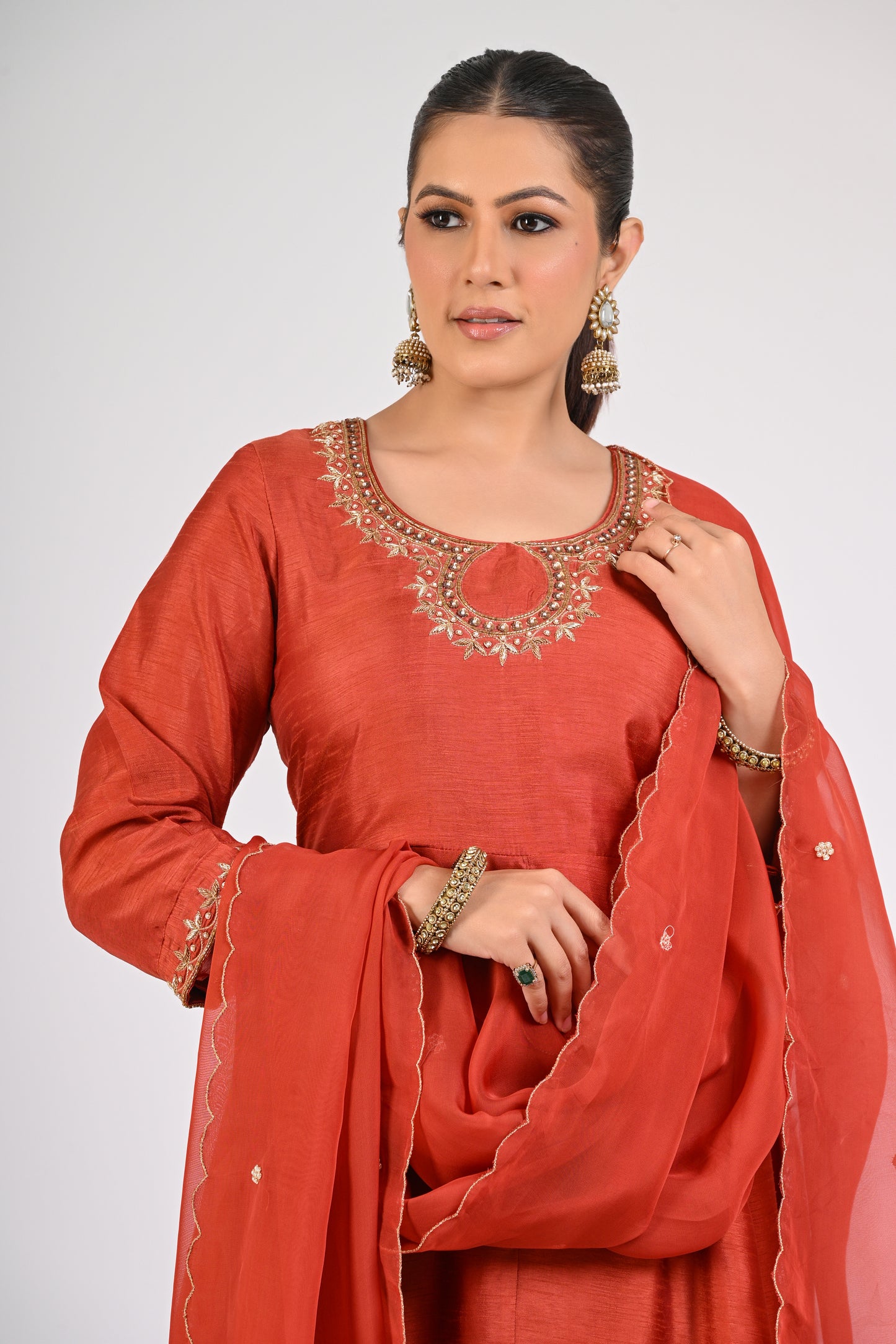 Rust Orange Anarkali Set