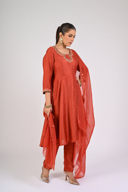 Rust Orange Anarkali Set