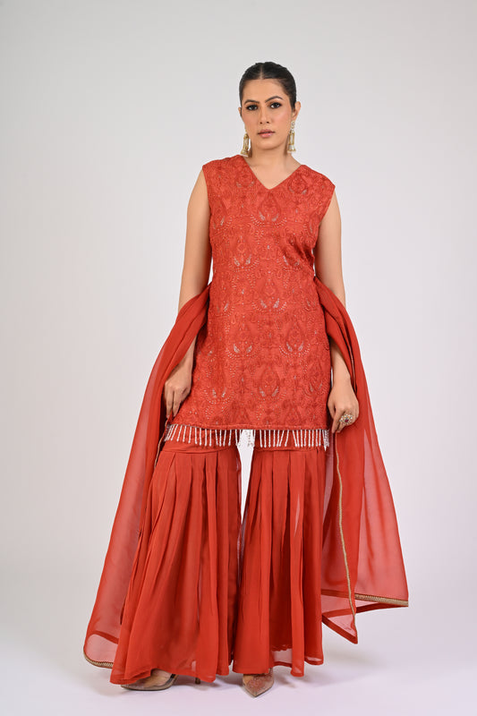 Rust Orange Sharara Set