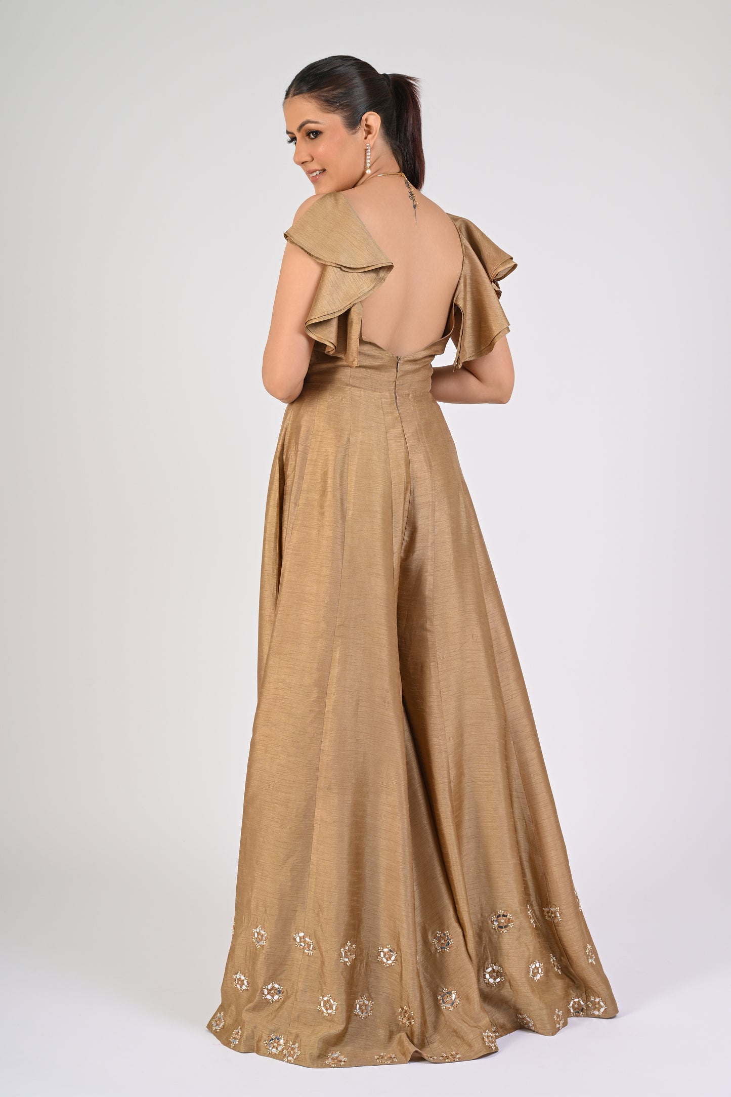 Dull Gold Embellished Jumpsuit