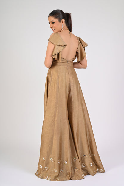 Dull Gold Embellished Jumpsuit