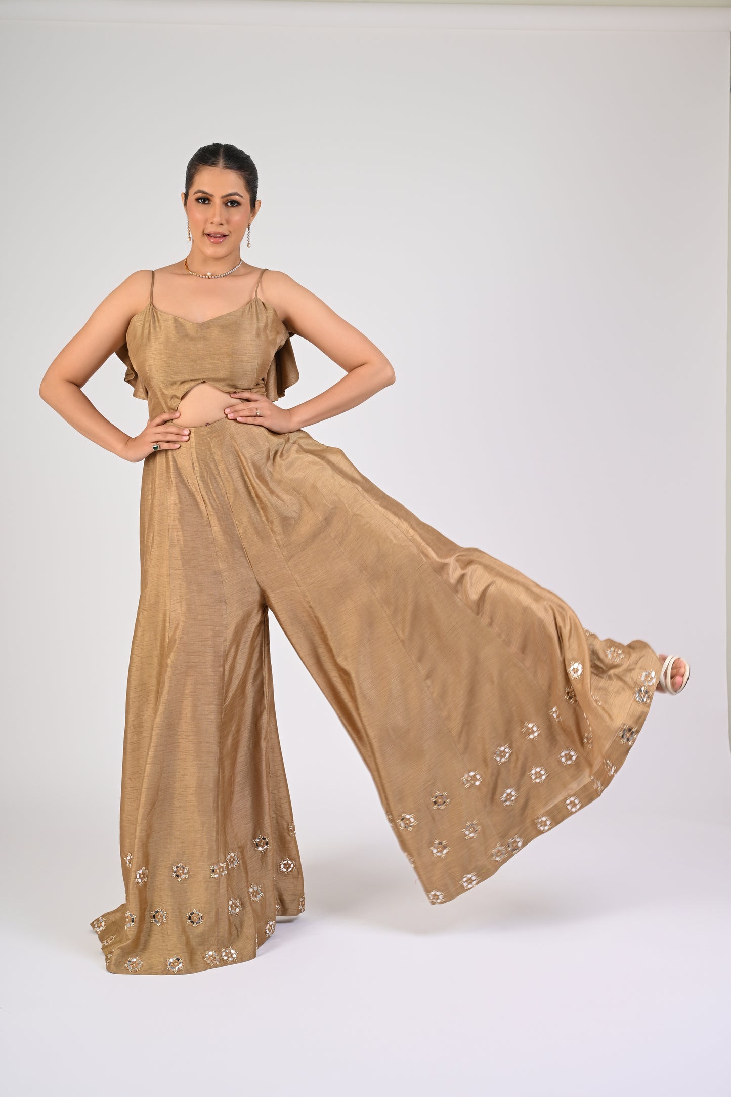 Dull Gold Embellished Jumpsuit